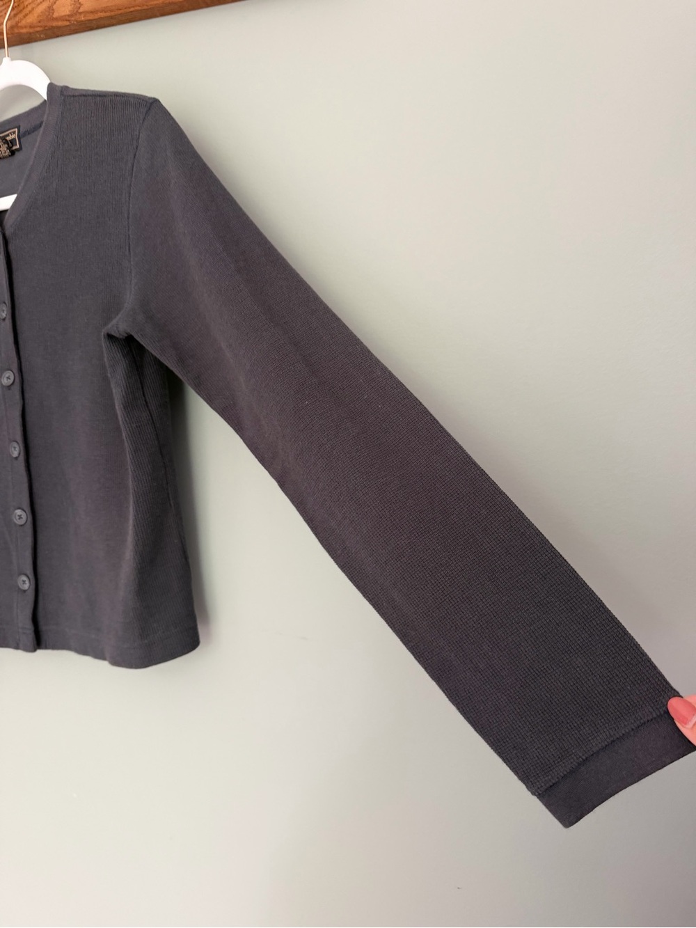 Vintage 90s Abercrombie & Fitch 100% Cotton Navy Blue Waffle Texture Cardigan - Picture 5 of 13